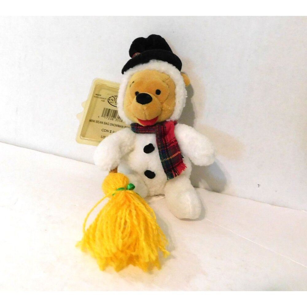Disney Store Snowman Pooh Mini Bean Bag Plush 8" Christmas Holidays